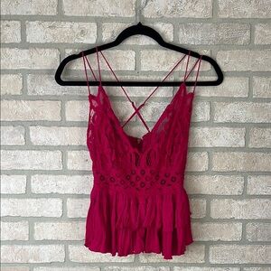 Free People Pink Lace Tank Top- Size M